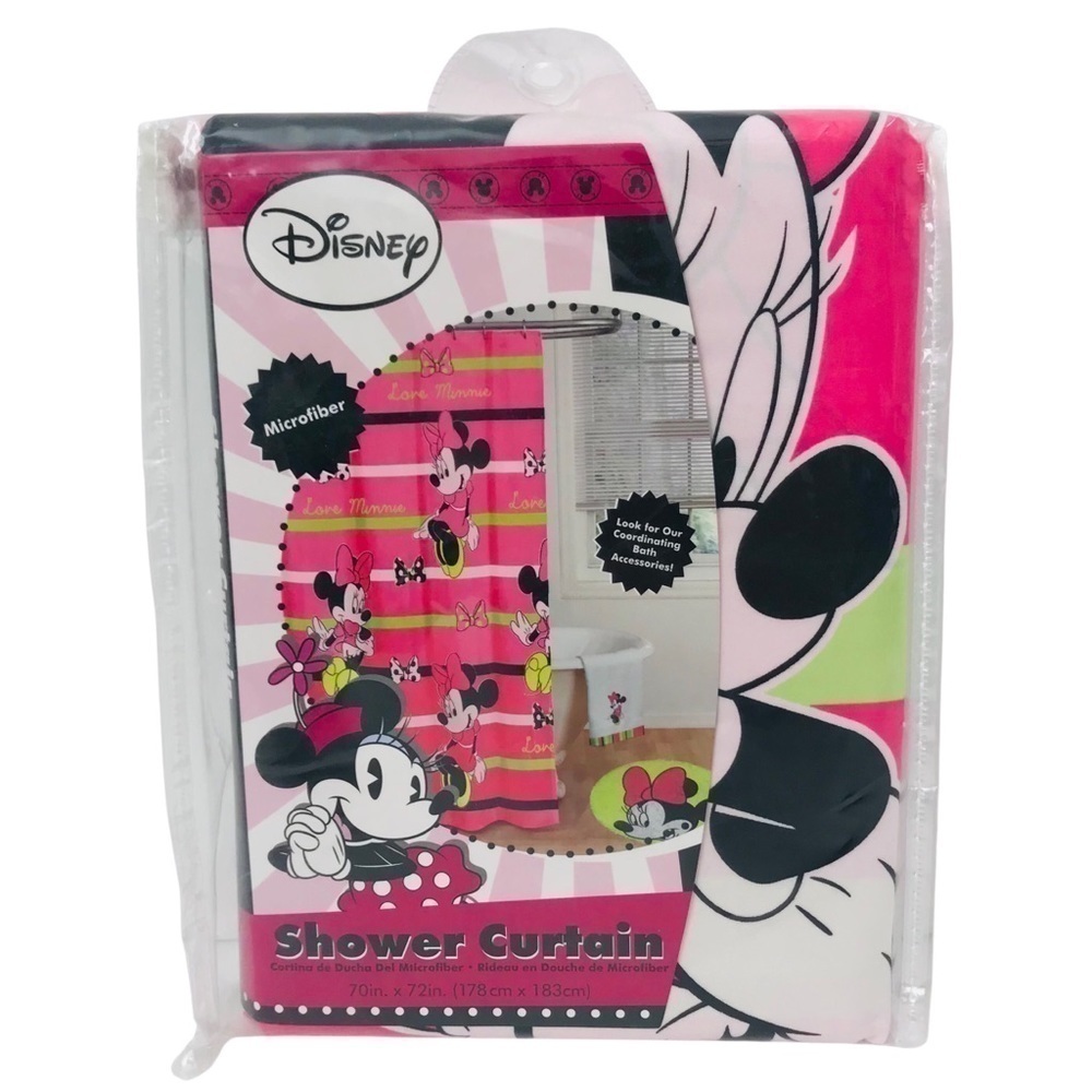 New! Disney Minnie Mouse Y2K Vintage Microfiber Pink Girls Kids Shower Curtain
